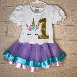 Chen Zhen Trading Inc Unicorn Themed Kids Dress with Gold and Purple Accents